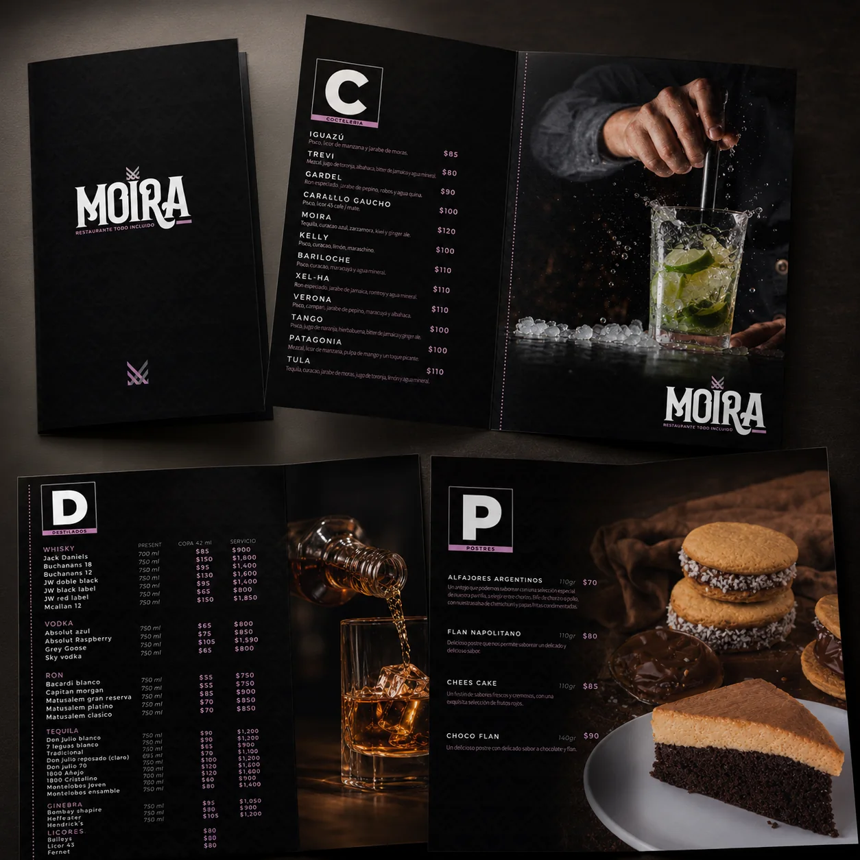 Menús y sistema comercial del restaurante Moira.