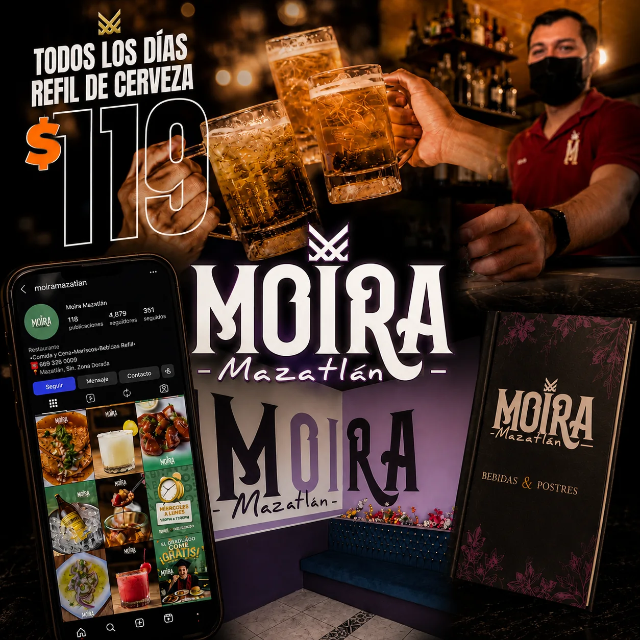 Aplicaciones de marca para la expansión de Moira a Mazatlán.