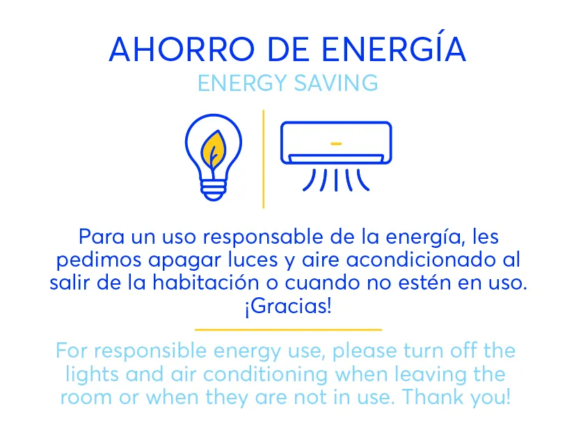 Aviso bilingüe de ahorro de energía de Paloma Casa de Playa.