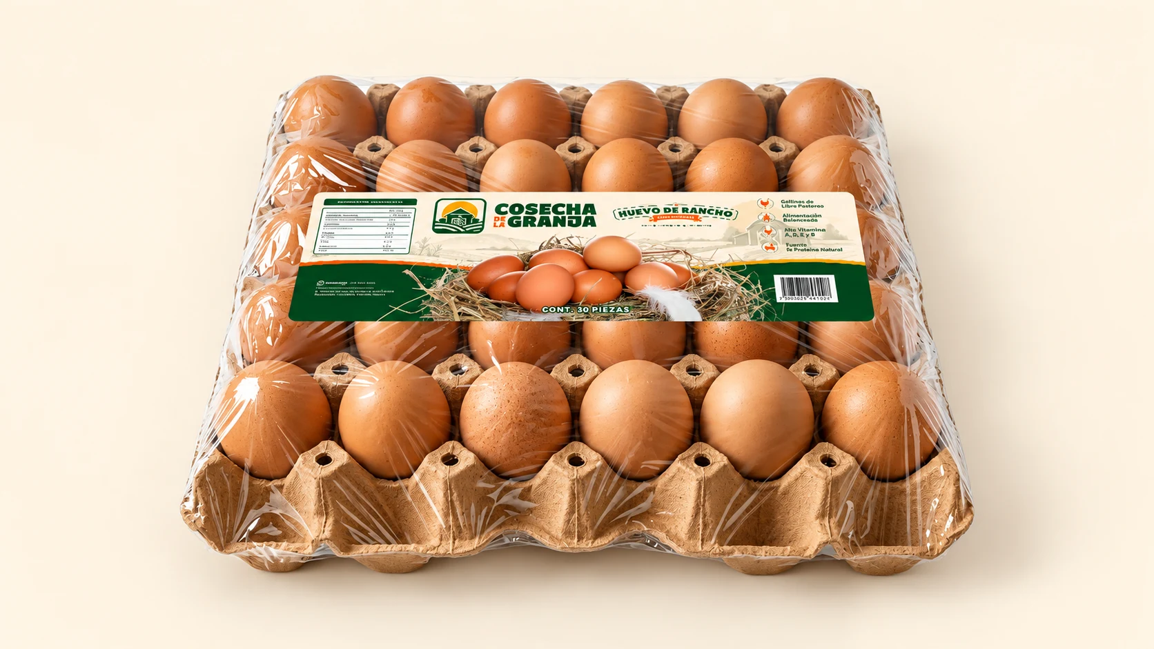 Cosecha de la Granja · Empaque · Mockup de presentación generado con IA.
